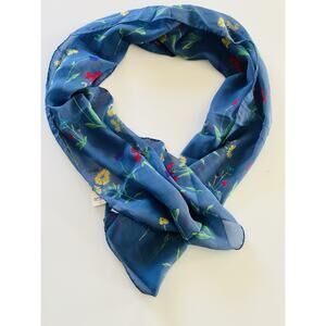 Talbots Women’s 100% Silk Scarf Blue Floral Spring Summer Preppy Garden NWT 57”